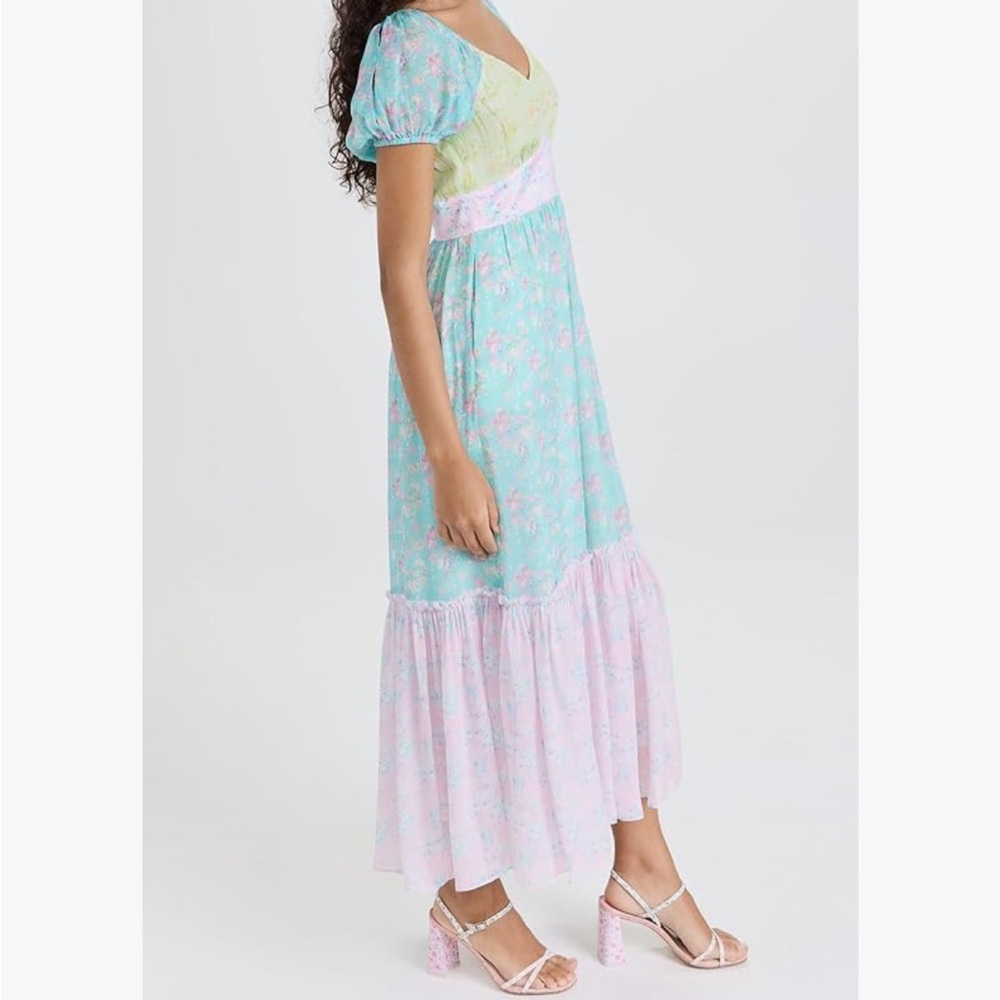LoveShackFancy sz 4 Angie Maxi Dress Tiered Puff Sleeve Fuji Sunrise Print Mix - Picture 4 of 10